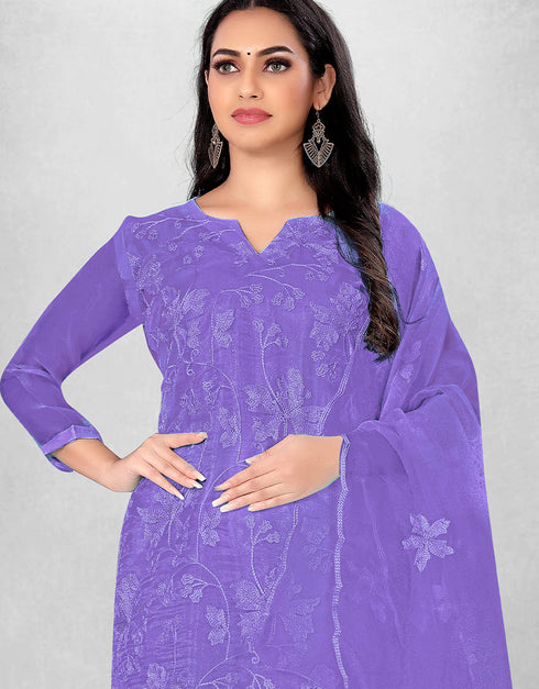 Trendy Designer Party Wear Salwar Suit Voilet Organza Pant Straight Back View